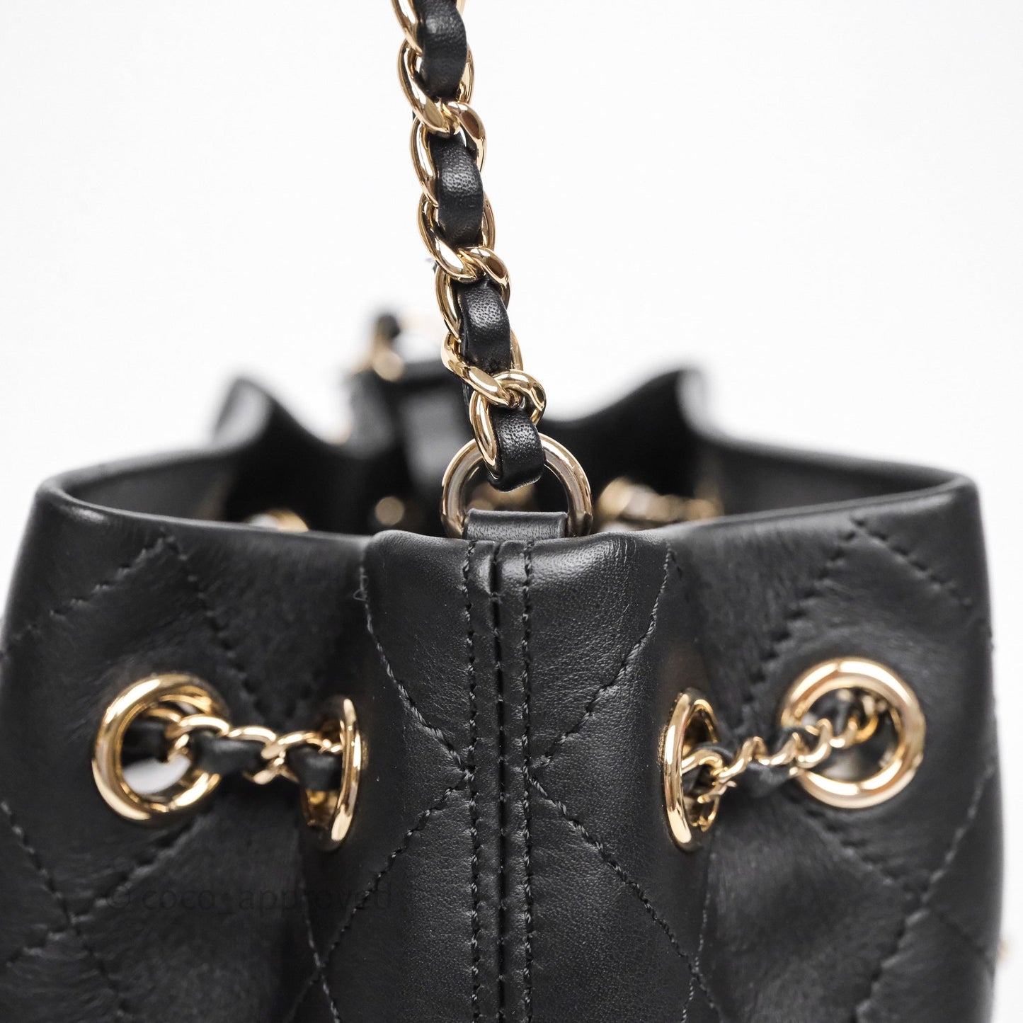 Chanel Quilted Drawstring Bucket Bag Black Calfskin Gold Hardware