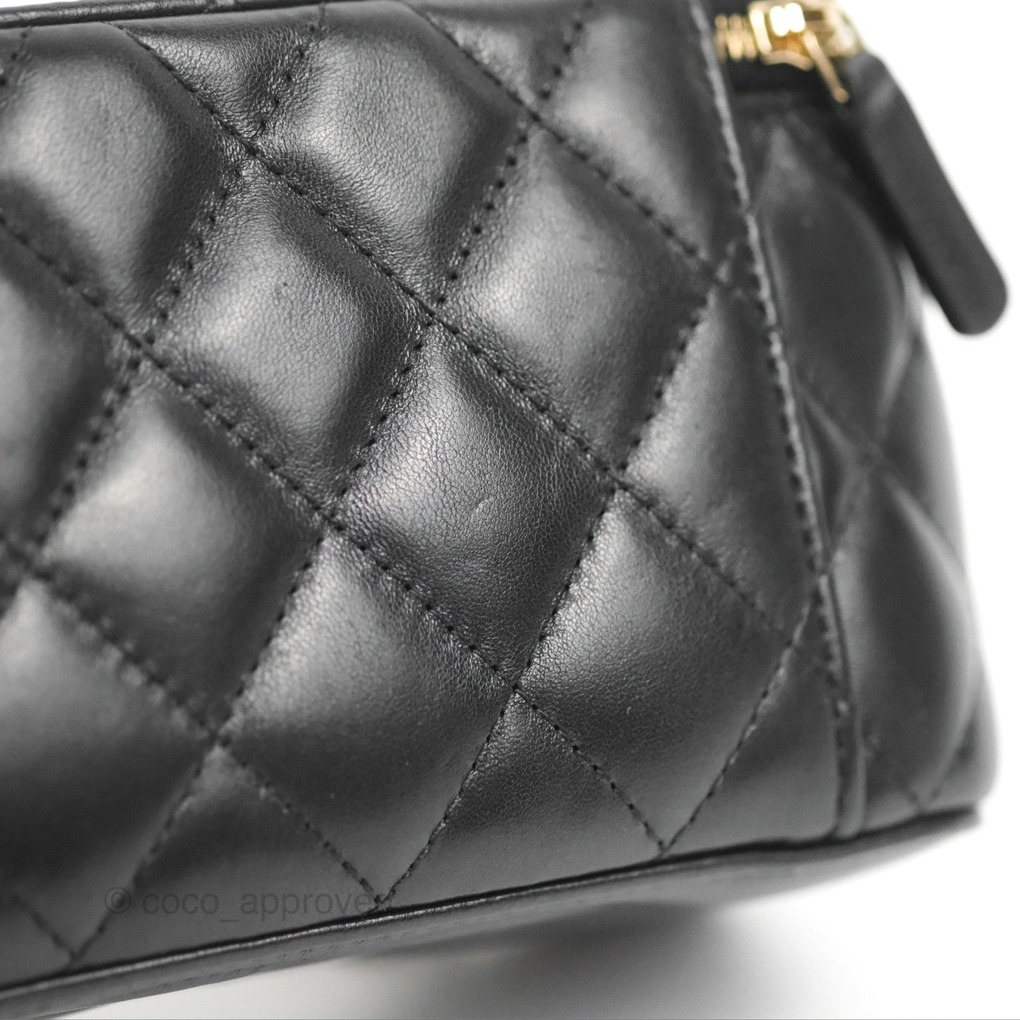 Chanel Vanity with Adjustable Chain Black Lambskin Aged Gold Hardware 22K