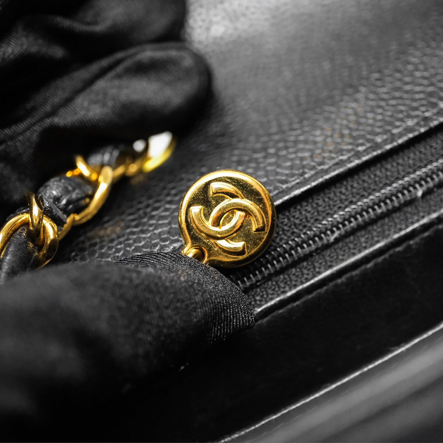 Chanel Vintage Medium Classic Diana Flap Bag Black Caviar 24K Gold Hardware