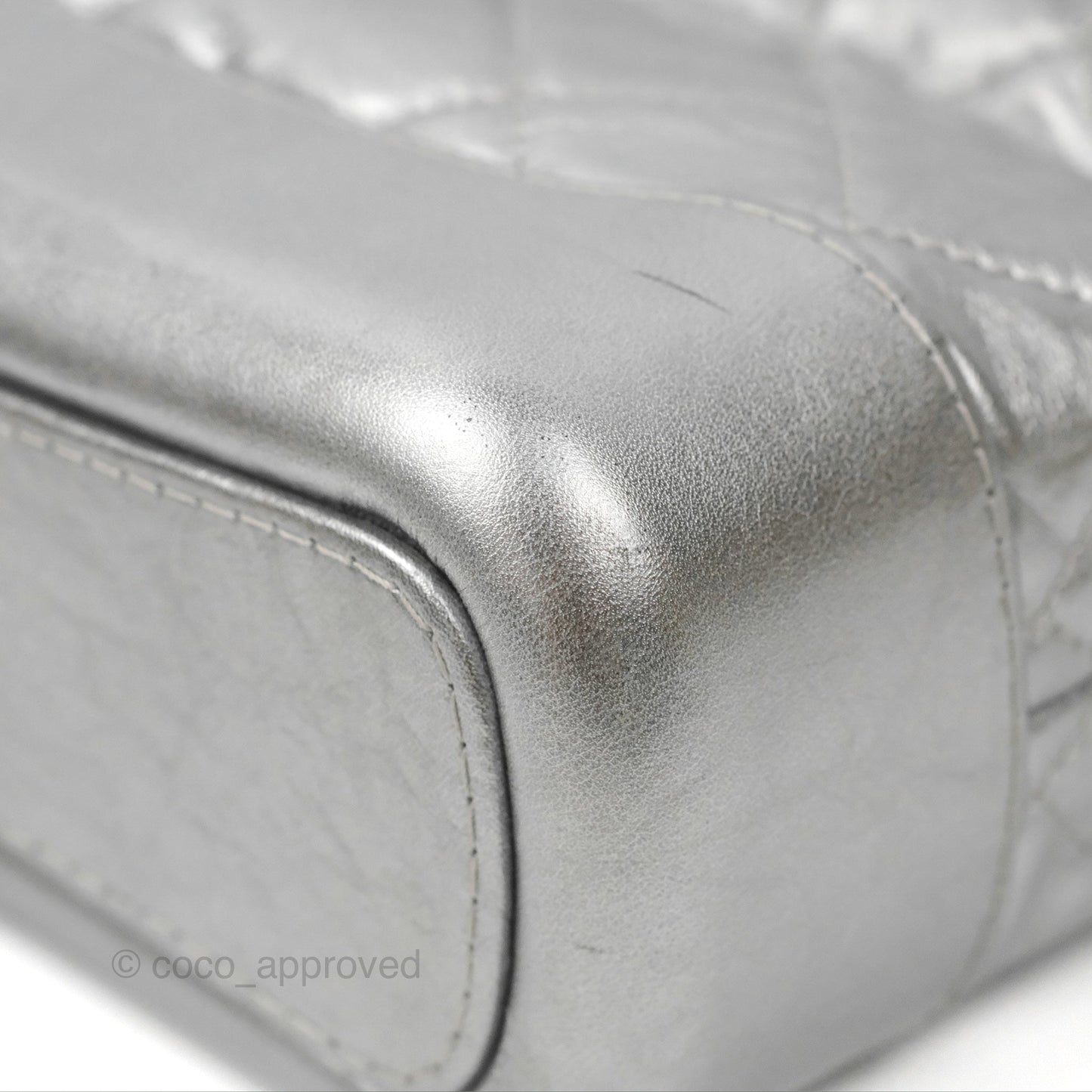 Chanel Quilted Small Gabrielle Hobo Metallic Silver Aged Calfskin Mixed Hardware