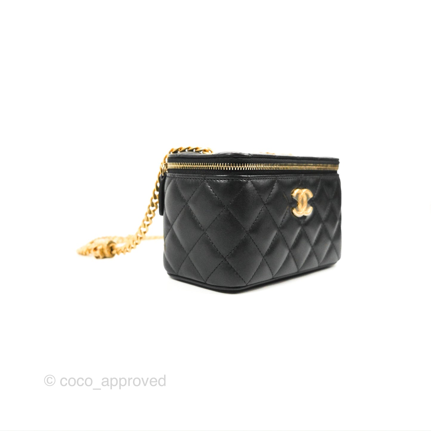 Chanel Vanity with Adjustable Chain Black Lambskin Aged Gold Hardware 22K