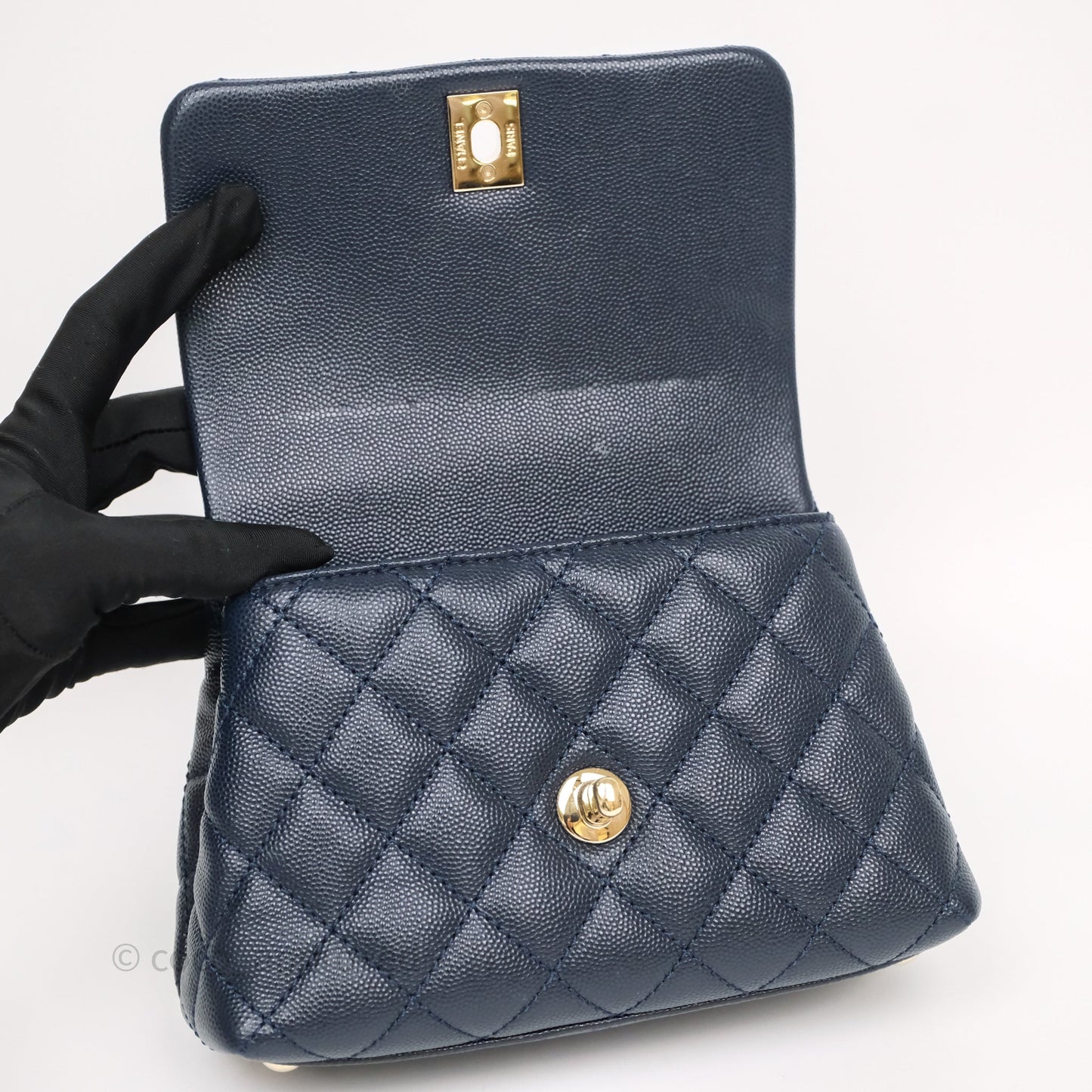 Chanel Mini Coco Handle Quilted Navy Caviar Gold Hardware