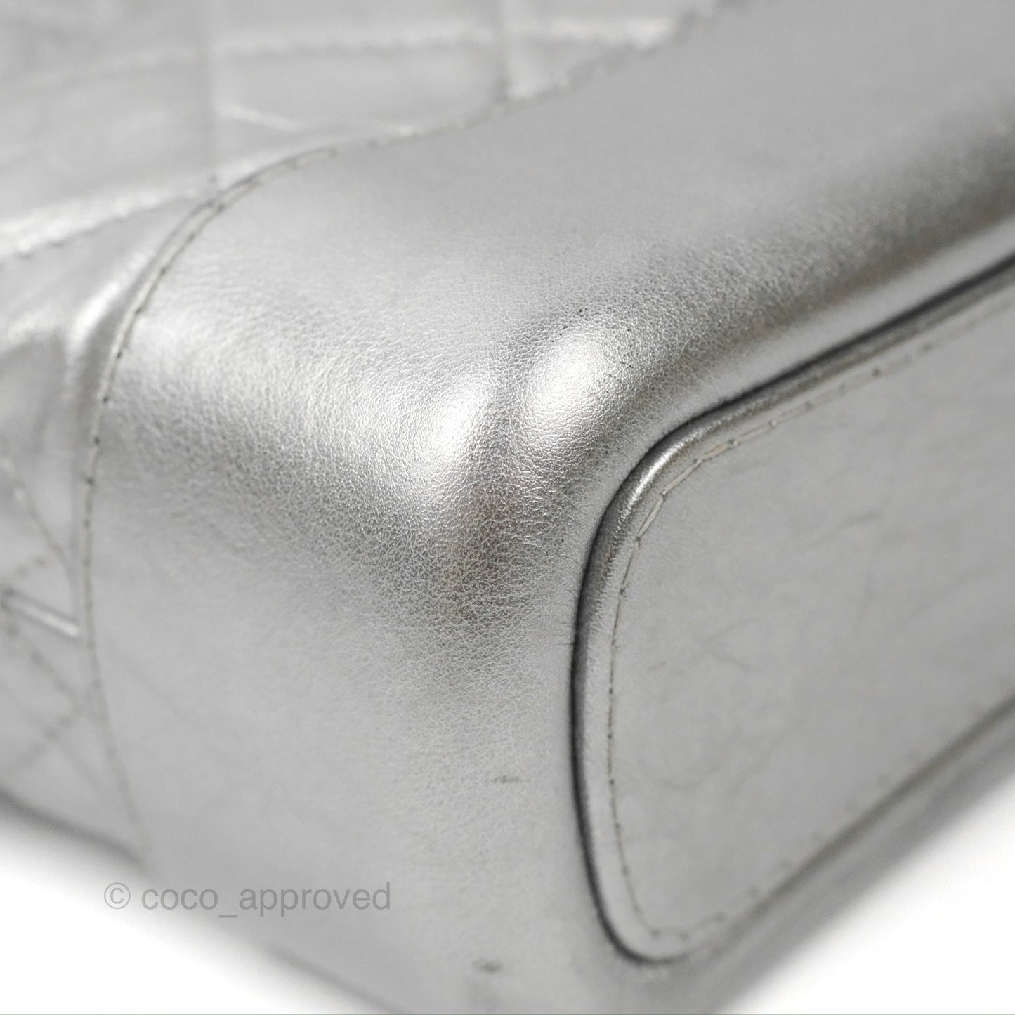 Chanel Quilted Small Gabrielle Hobo Metallic Silver Aged Calfskin Mixed Hardware