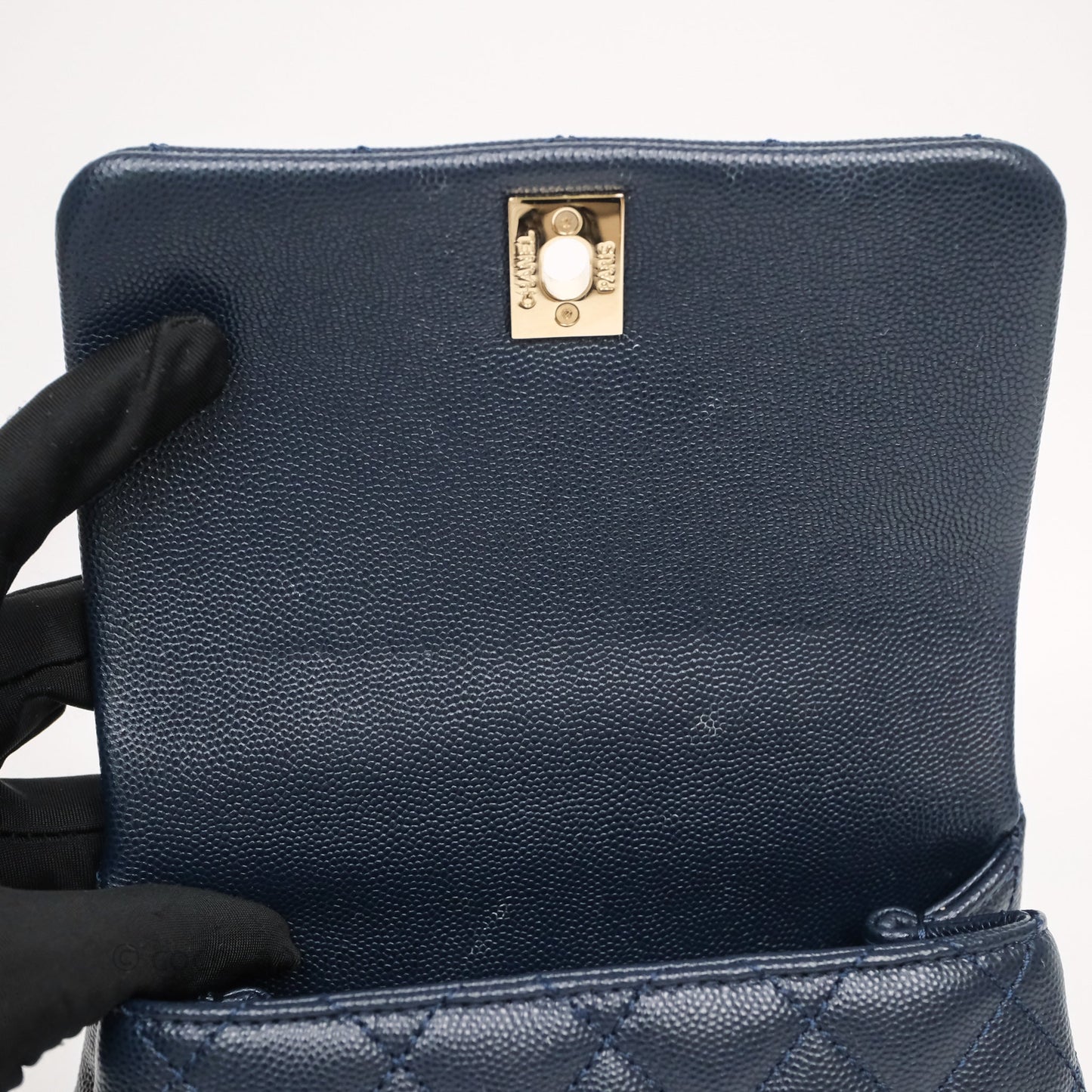 Chanel Mini Coco Handle Quilted Navy Caviar Gold Hardware