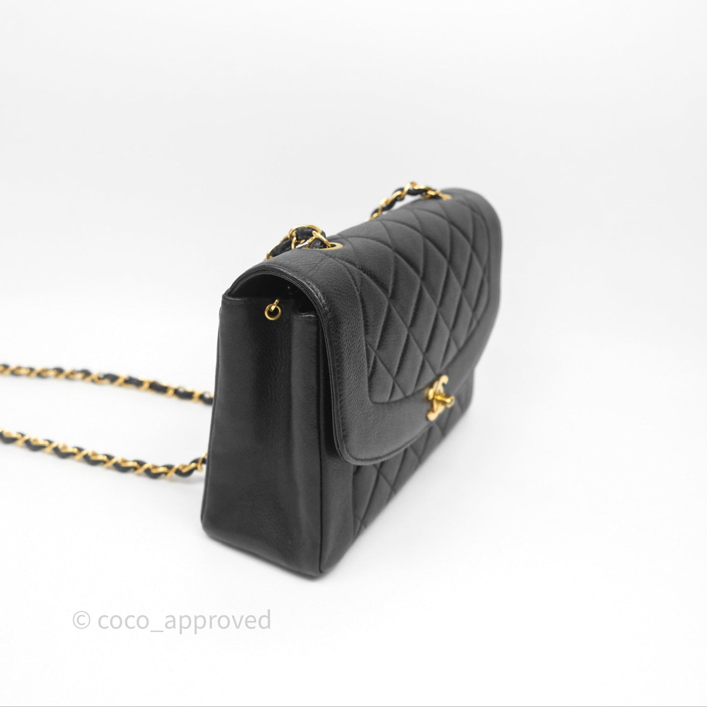 Chanel Vintage Medium Classic Diana Flap Bag Black Caviar 24K Gold Hardware