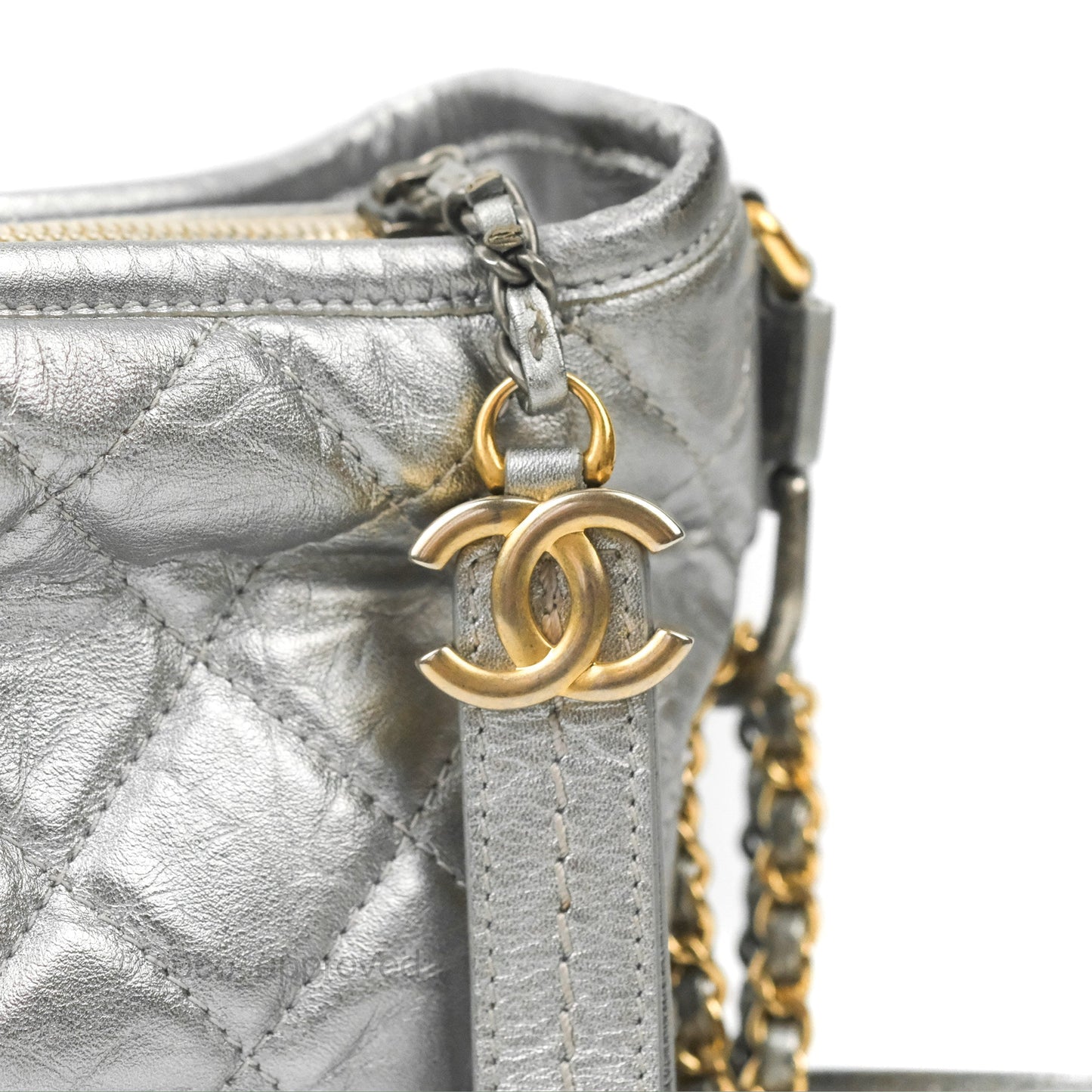 Chanel Quilted Small Gabrielle Hobo Metallic Silver Aged Calfskin Mixed Hardware