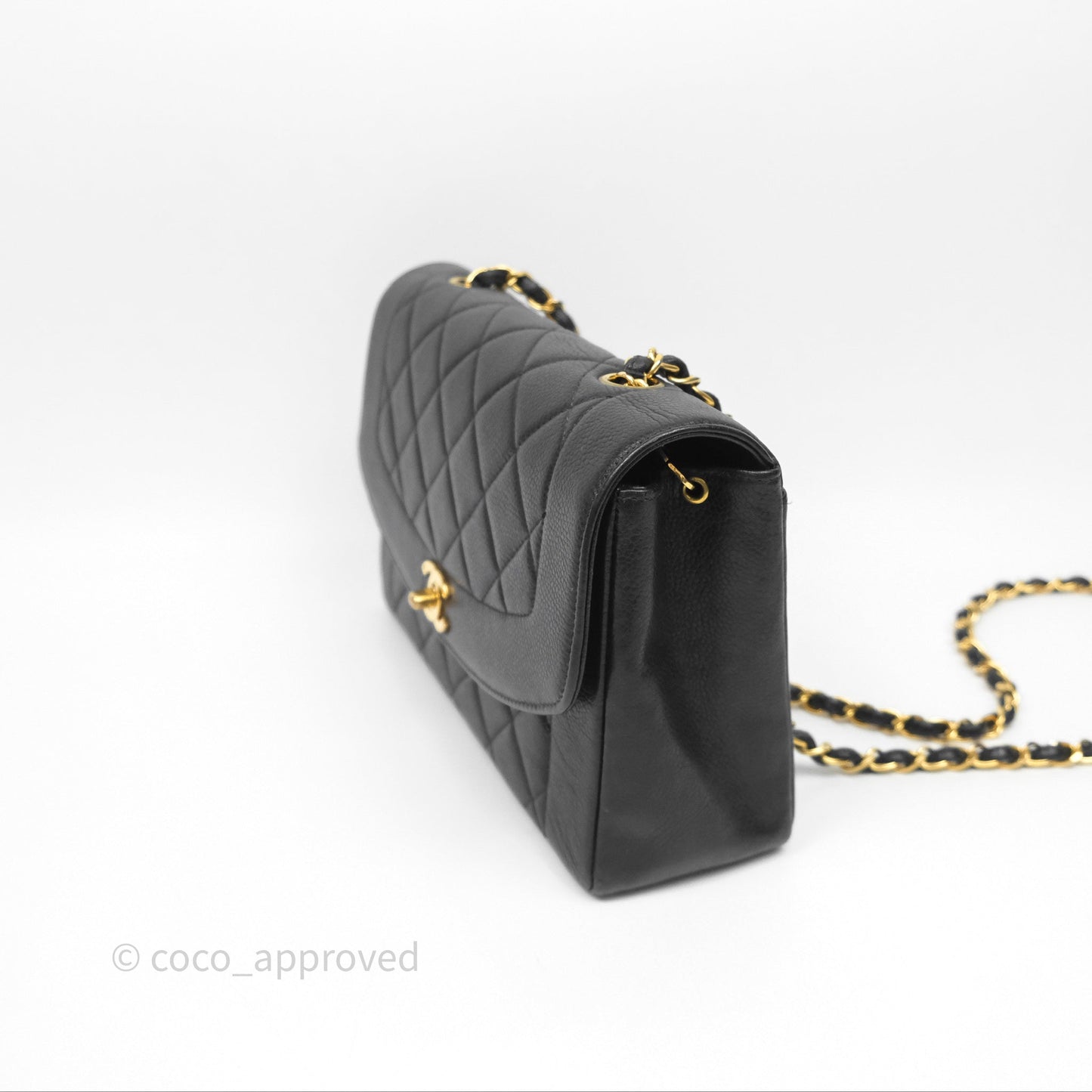 Chanel Vintage Medium Classic Diana Flap Bag Black Caviar 24K Gold Hardware