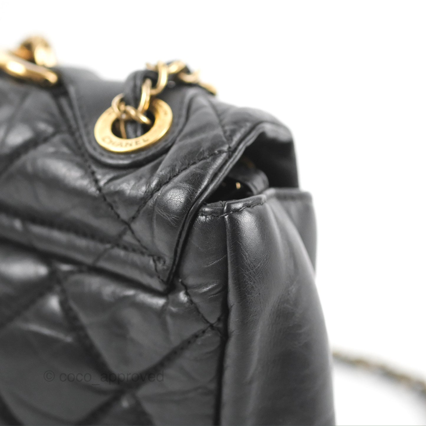 Chanel Medium Pondicherry Flap Bag Black Crumpled Calfskin Antique Gold Hardware