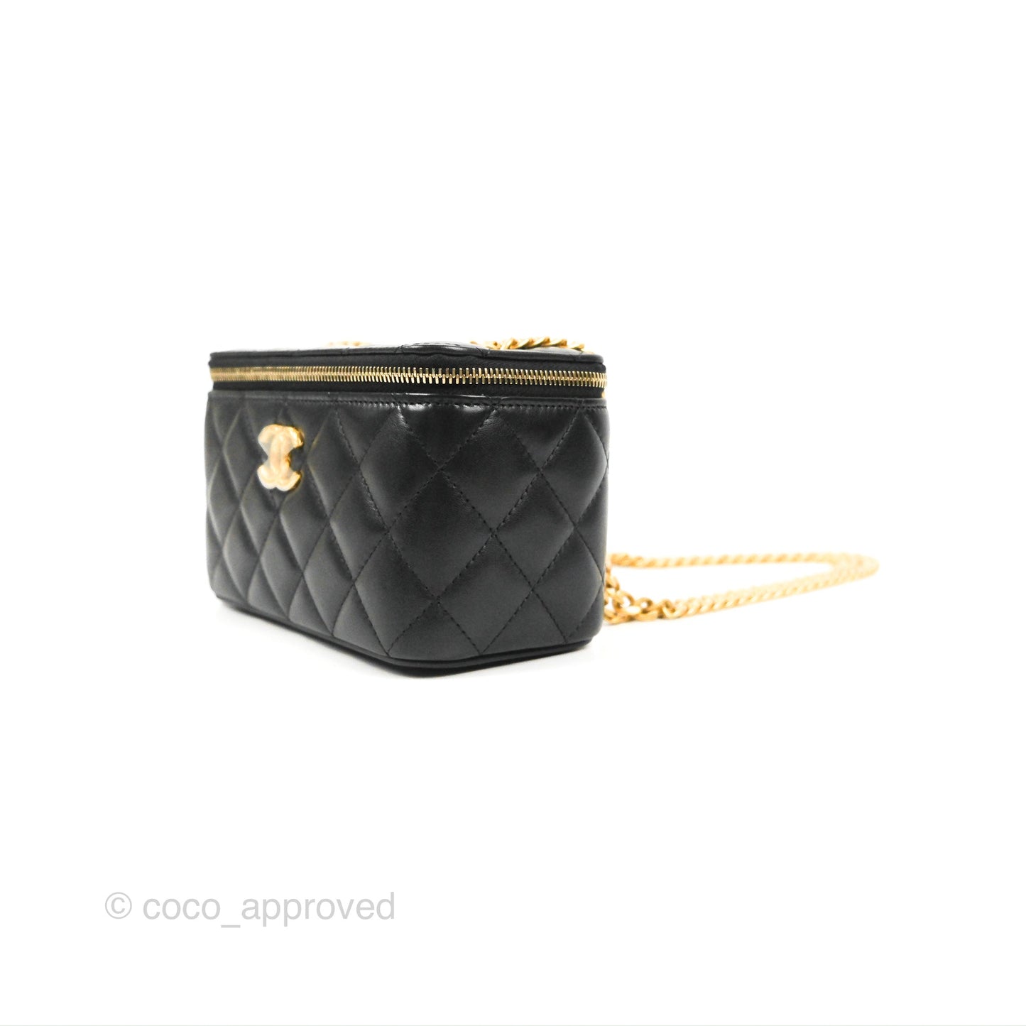 Chanel Vanity with Adjustable Chain Black Lambskin Aged Gold Hardware 22K