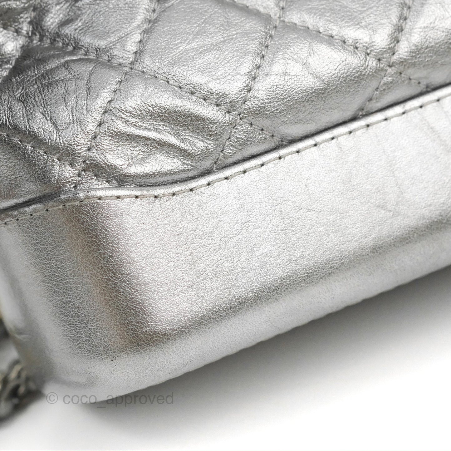 Chanel Quilted Small Gabrielle Hobo Metallic Silver Aged Calfskin Mixed Hardware
