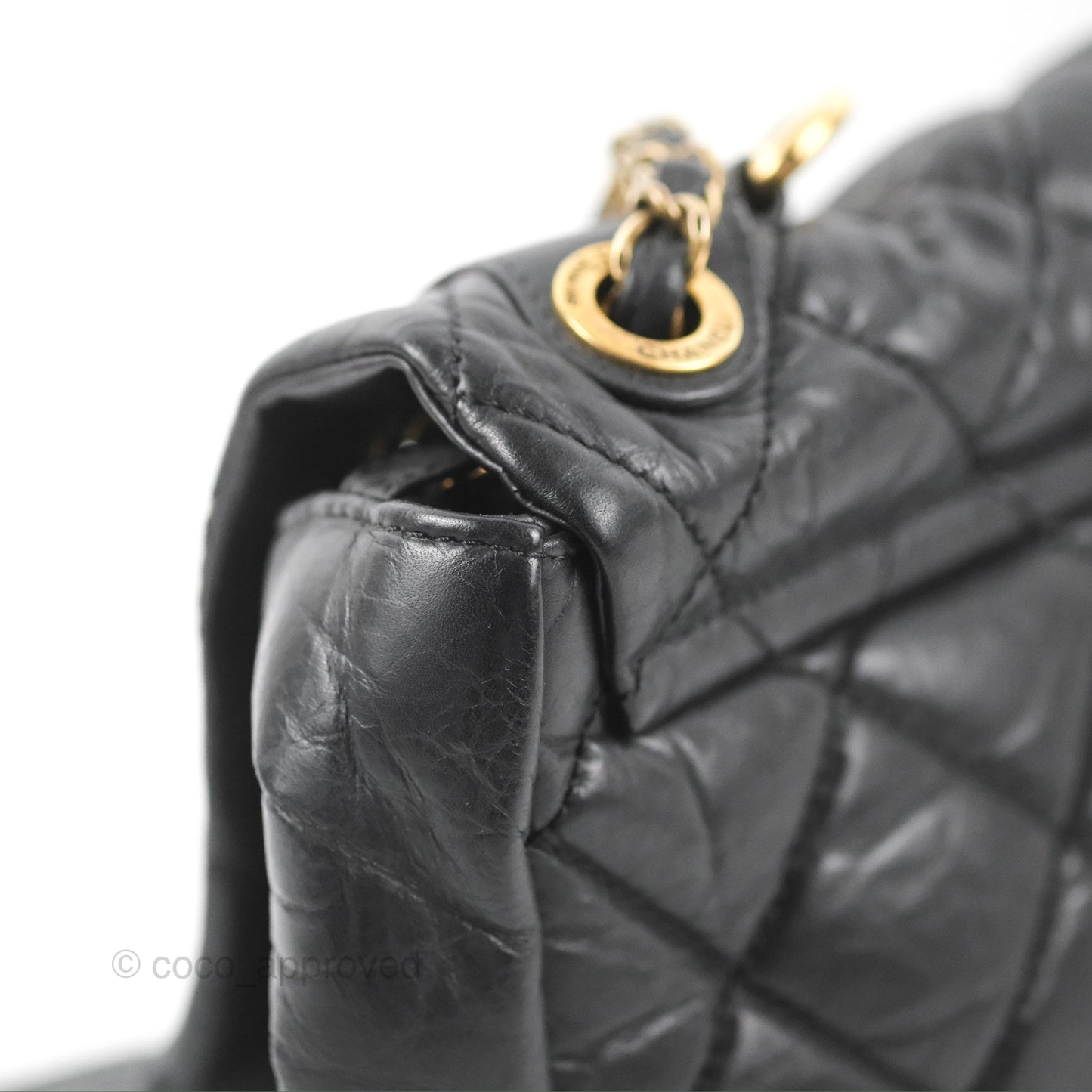 Chanel Medium Pondicherry Flap Bag Black Crumpled Calfskin Antique Gold Hardware