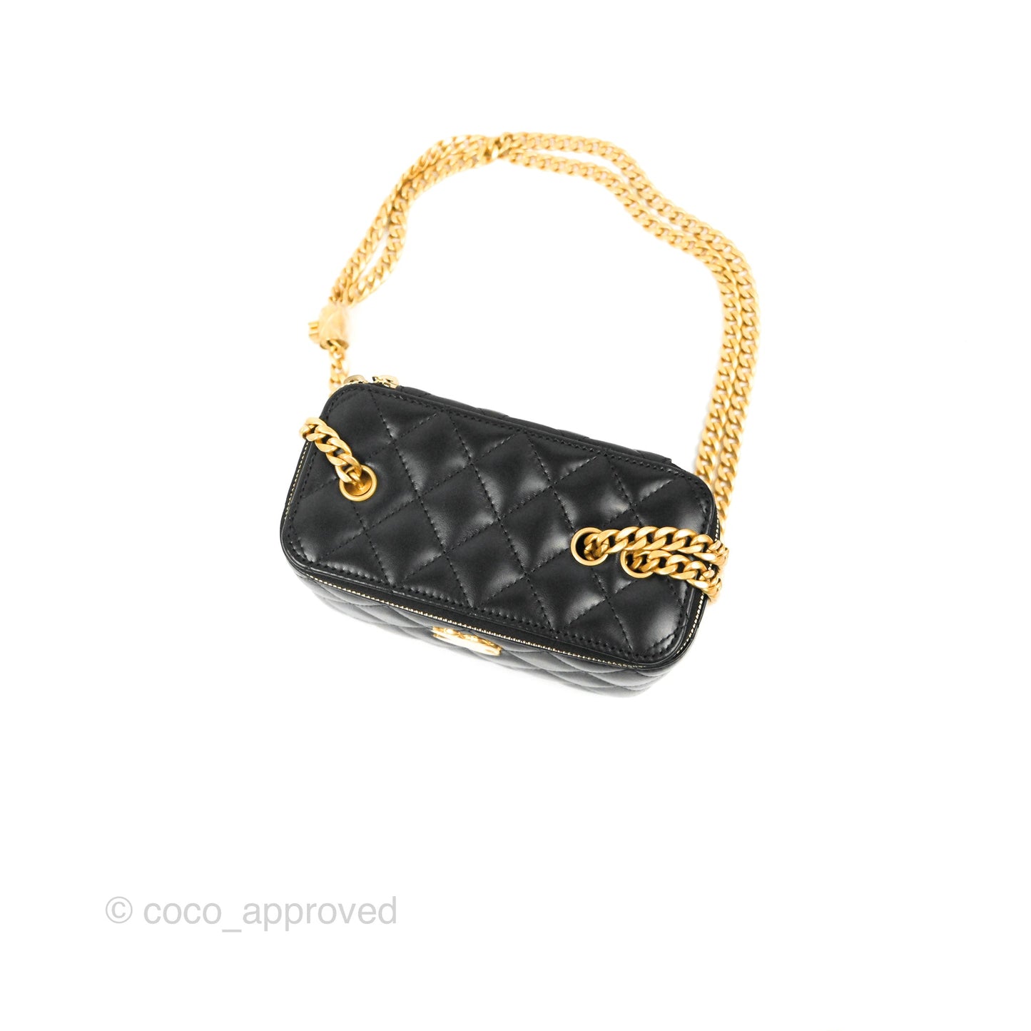 Chanel Vanity with Adjustable Chain Black Lambskin Aged Gold Hardware 22K