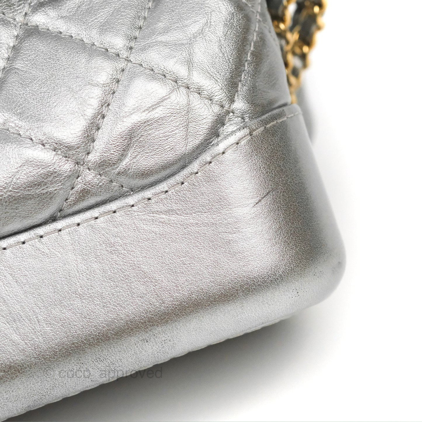 Chanel Quilted Small Gabrielle Hobo Metallic Silver Aged Calfskin Mixed Hardware
