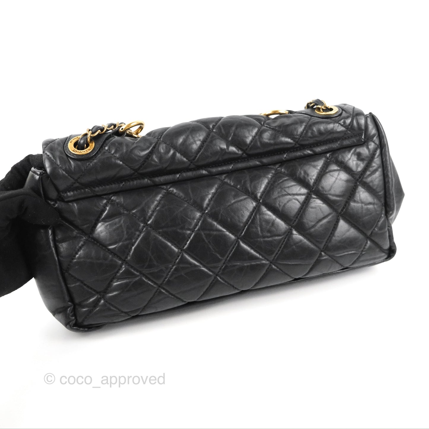 Chanel Medium Pondicherry Flap Bag Black Crumpled Calfskin Antique Gold Hardware
