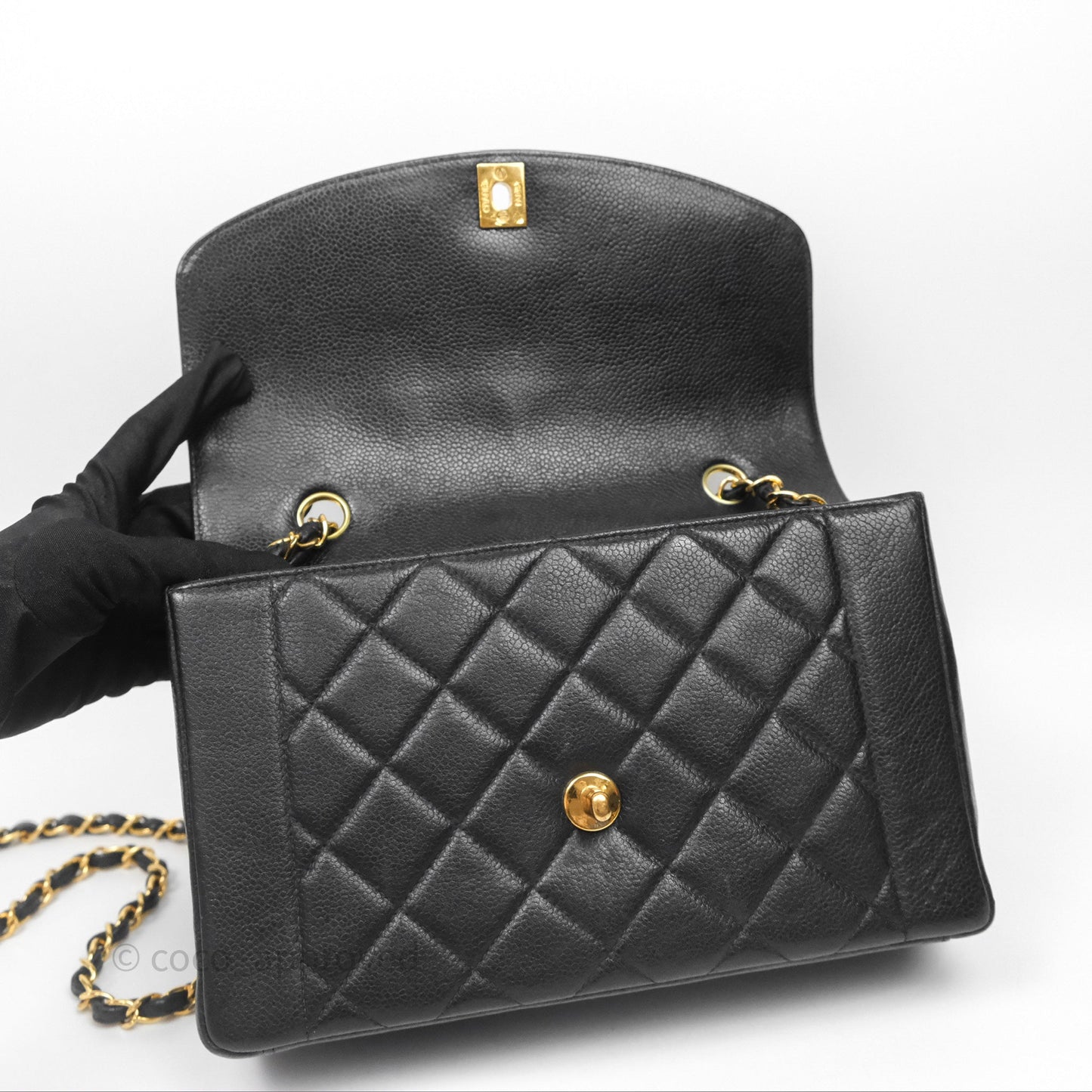 Chanel Vintage Medium Classic Diana Flap Bag Black Caviar 24K Gold Hardware