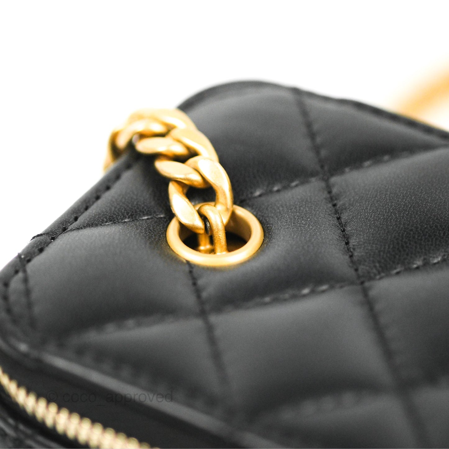 Chanel Vanity with Adjustable Chain Black Lambskin Aged Gold Hardware 22K