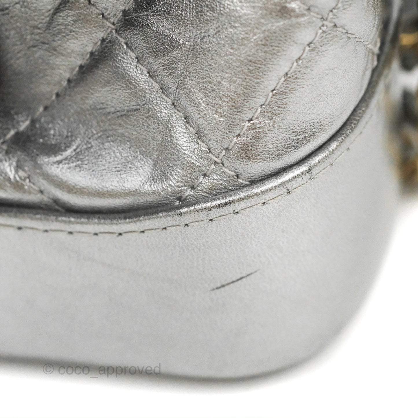Chanel Quilted Small Gabrielle Hobo Metallic Silver Aged Calfskin Mixed Hardware