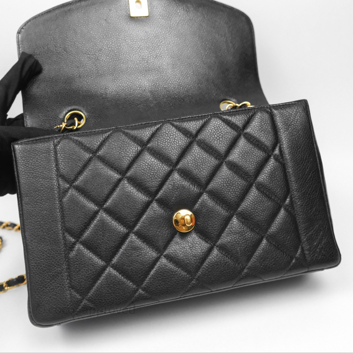 Chanel Vintage Medium Classic Diana Flap Bag Black Caviar 24K Gold Hardware