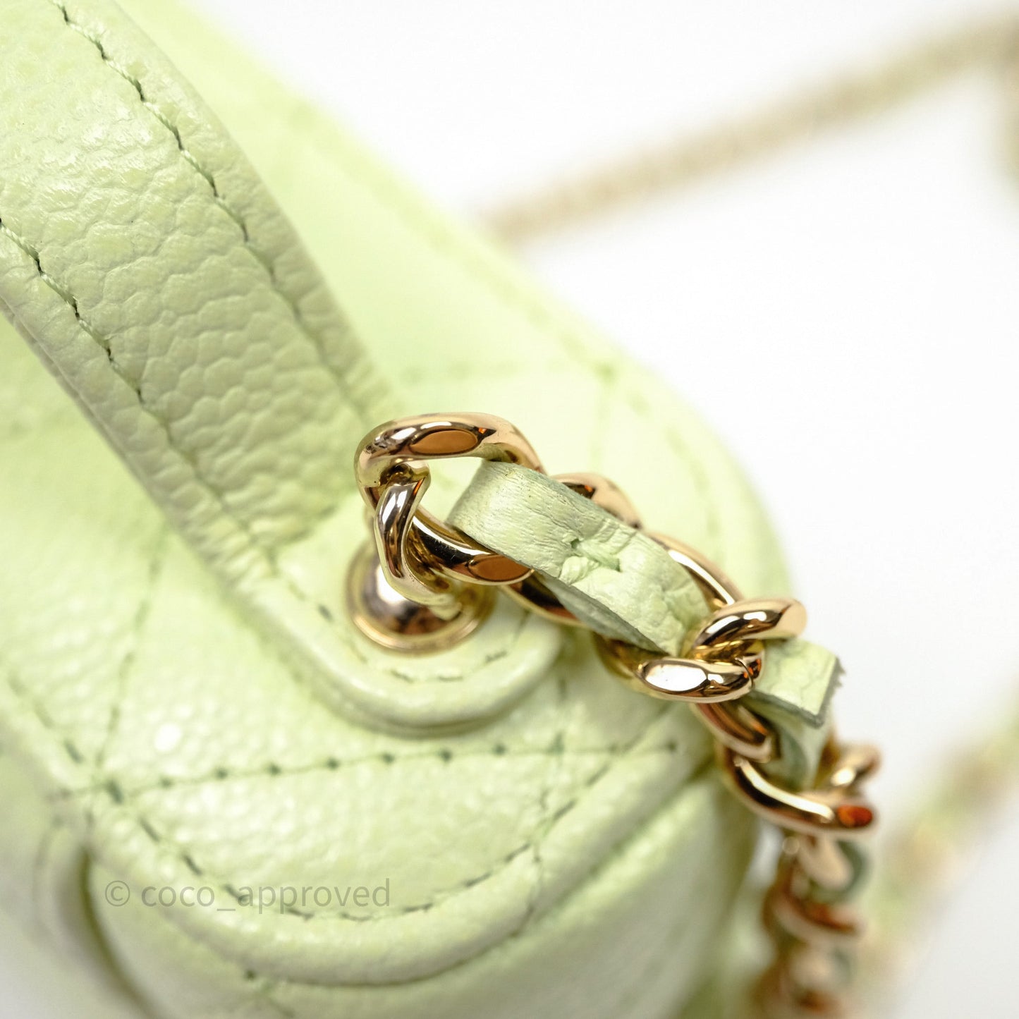 Chanel Quilted Mini Handle With Care Vanity Case With Chain Green Caviar Gold Hardware