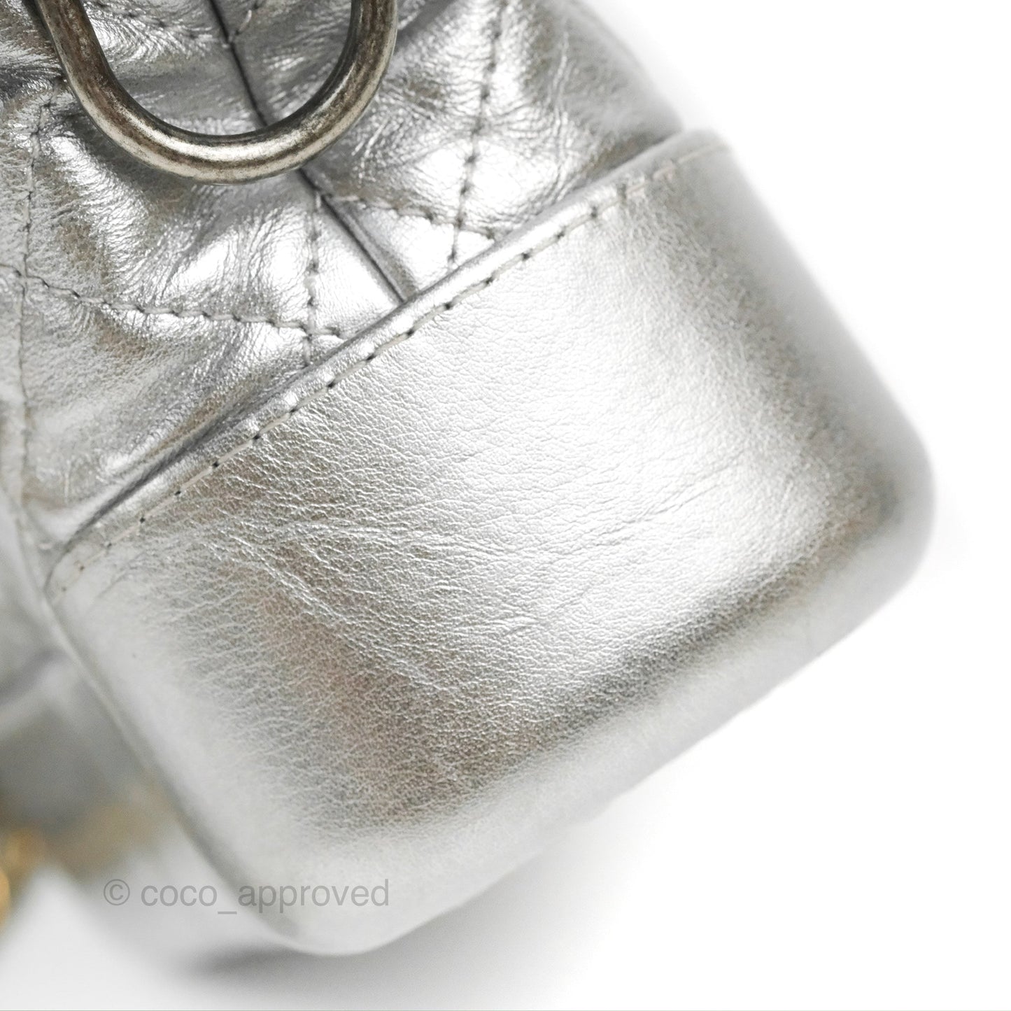 Chanel Quilted Small Gabrielle Hobo Metallic Silver Aged Calfskin Mixed Hardware