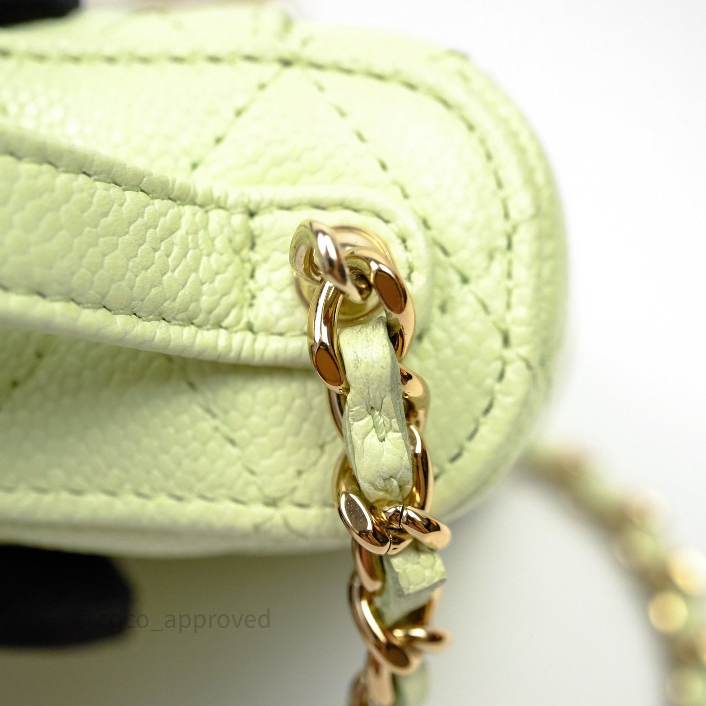 Chanel Quilted Mini Handle With Care Vanity Case With Chain Green Caviar Gold Hardware