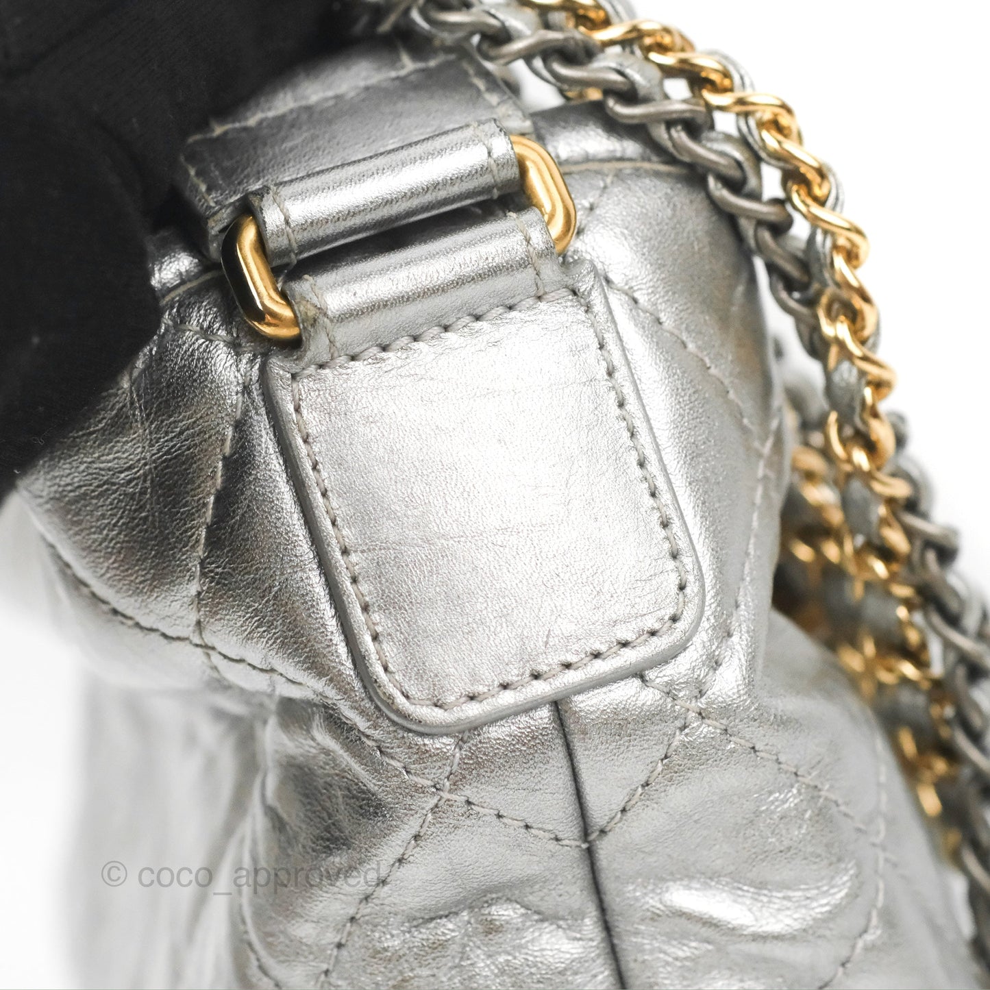 Chanel Quilted Small Gabrielle Hobo Metallic Silver Aged Calfskin Mixed Hardware