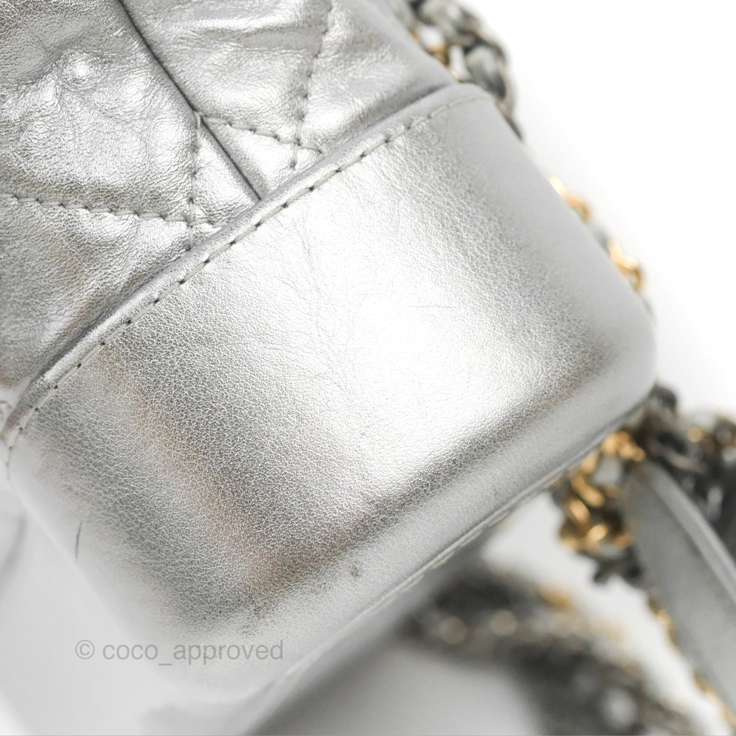 Chanel Quilted Small Gabrielle Hobo Metallic Silver Aged Calfskin Mixed Hardware