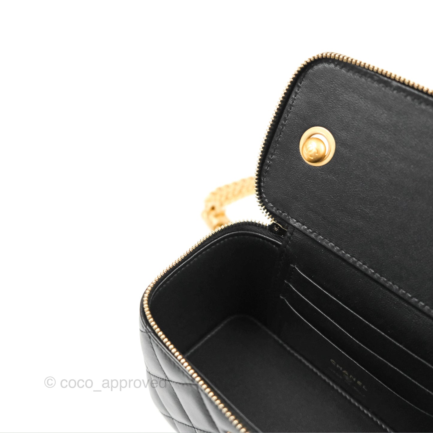 Chanel Vanity with Adjustable Chain Black Lambskin Aged Gold Hardware 22K