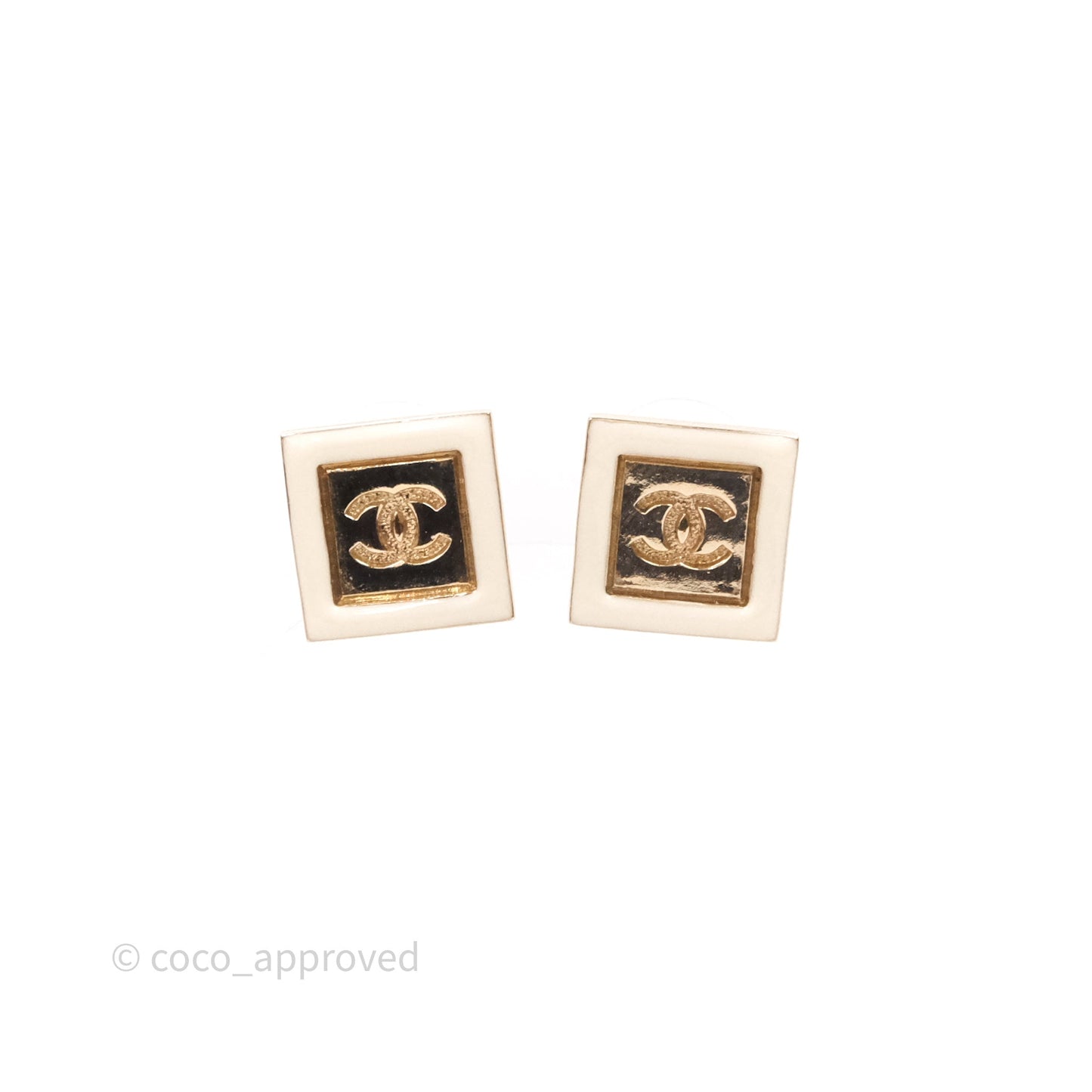 Chanel CC Square Earrings White Gold Tone 24C