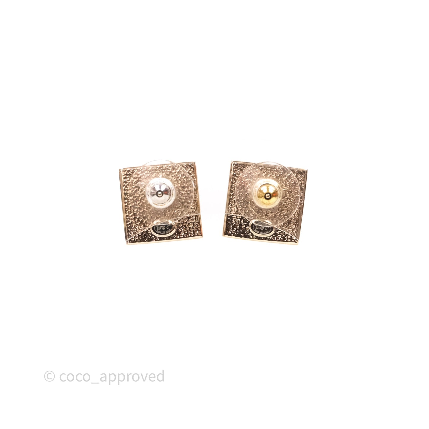 Chanel CC Square Earrings White Gold Tone 24C