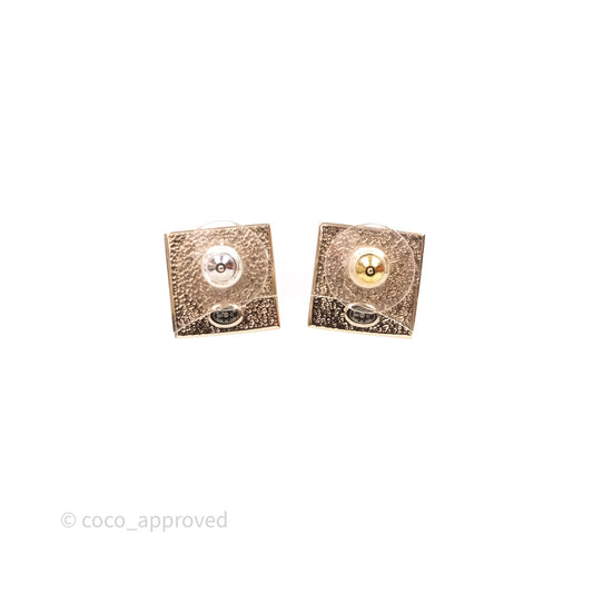 Chanel CC Square Earrings White Gold Tone 24C