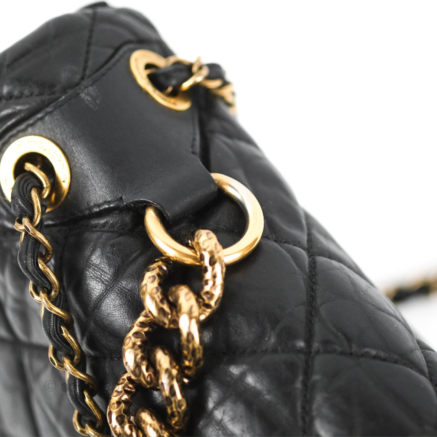 Chanel Medium Pondicherry Flap Bag Black Crumpled Calfskin Antique Gold Hardware