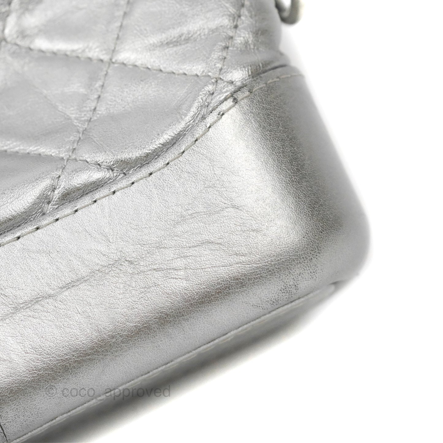 Chanel Quilted Small Gabrielle Hobo Metallic Silver Aged Calfskin Mixed Hardware