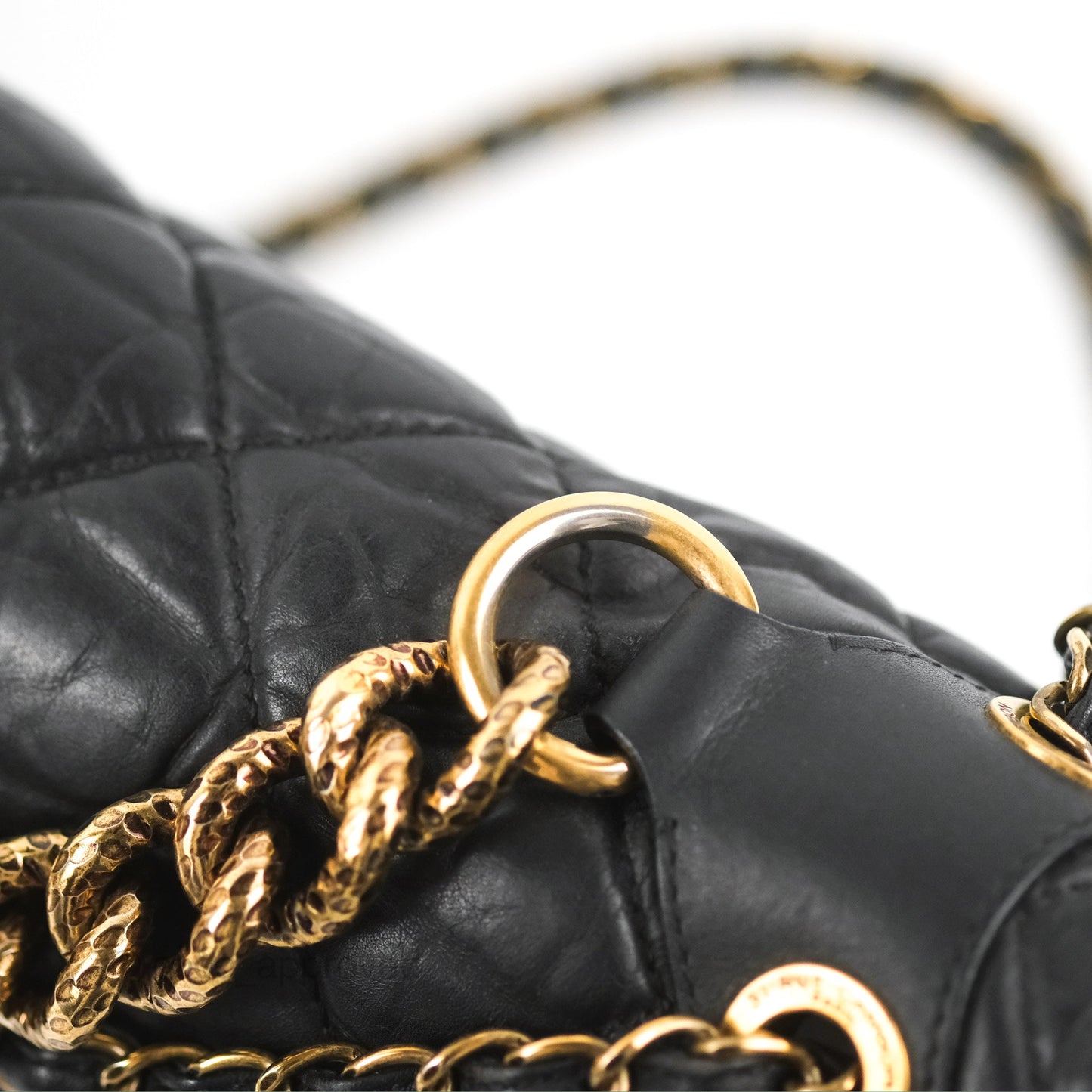 Chanel Medium Pondicherry Flap Bag Black Crumpled Calfskin Antique Gold Hardware