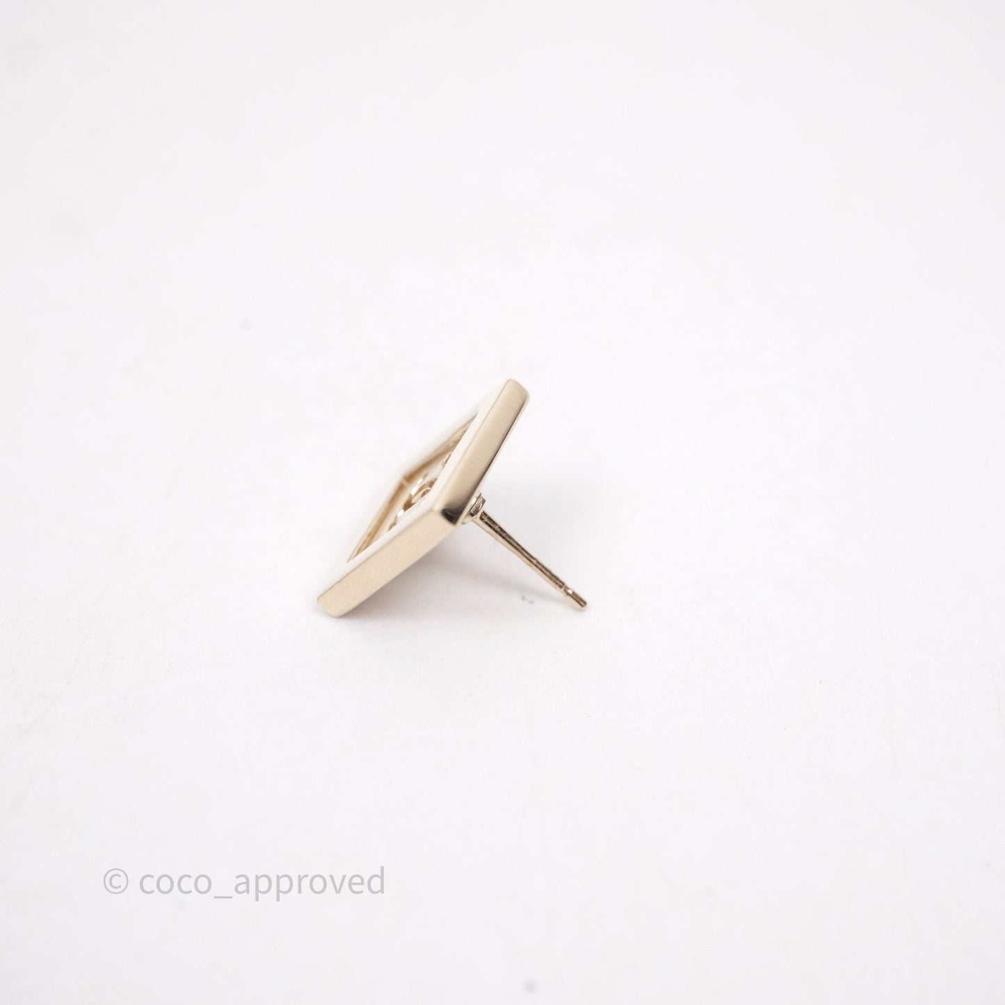 Chanel CC Square Earrings White Gold Tone 24C