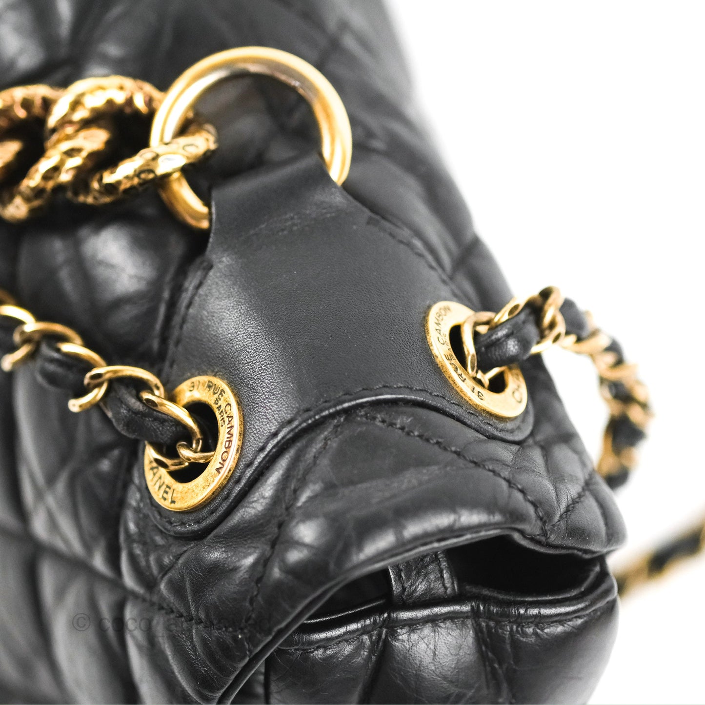 Chanel Medium Pondicherry Flap Bag Black Crumpled Calfskin Antique Gold Hardware