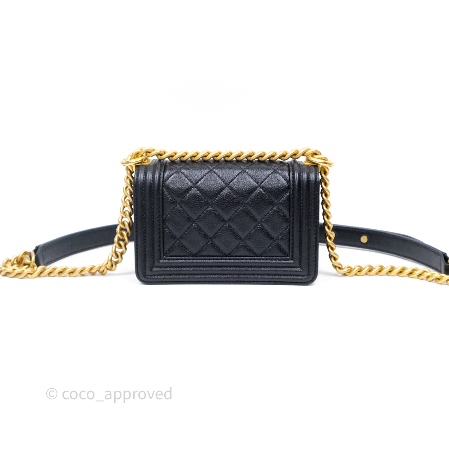 Chanel Mini Boy Quilted Black Caviar Aged Gold Hardware