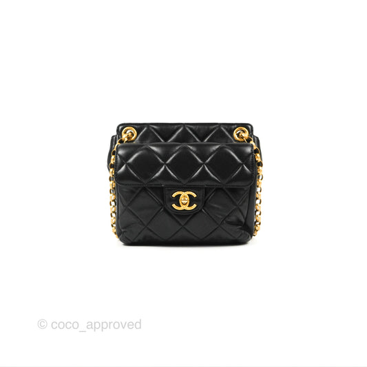 Chanel Mini Front Pocket Tote Black Calfskin Aged Gold Hardware