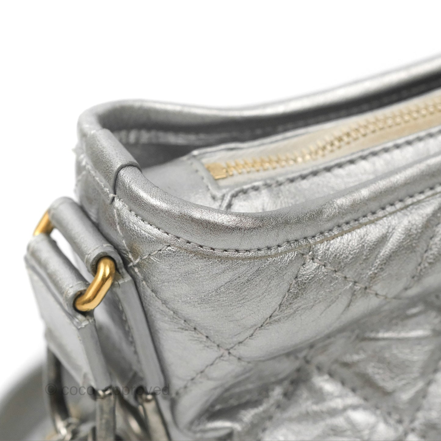 Chanel Quilted Small Gabrielle Hobo Metallic Silver Aged Calfskin Mixed Hardware