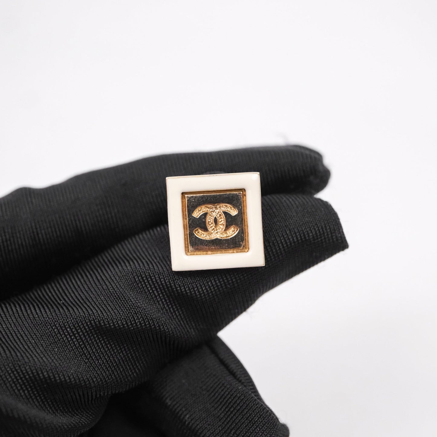 Chanel CC Square Earrings White Gold Tone 24C