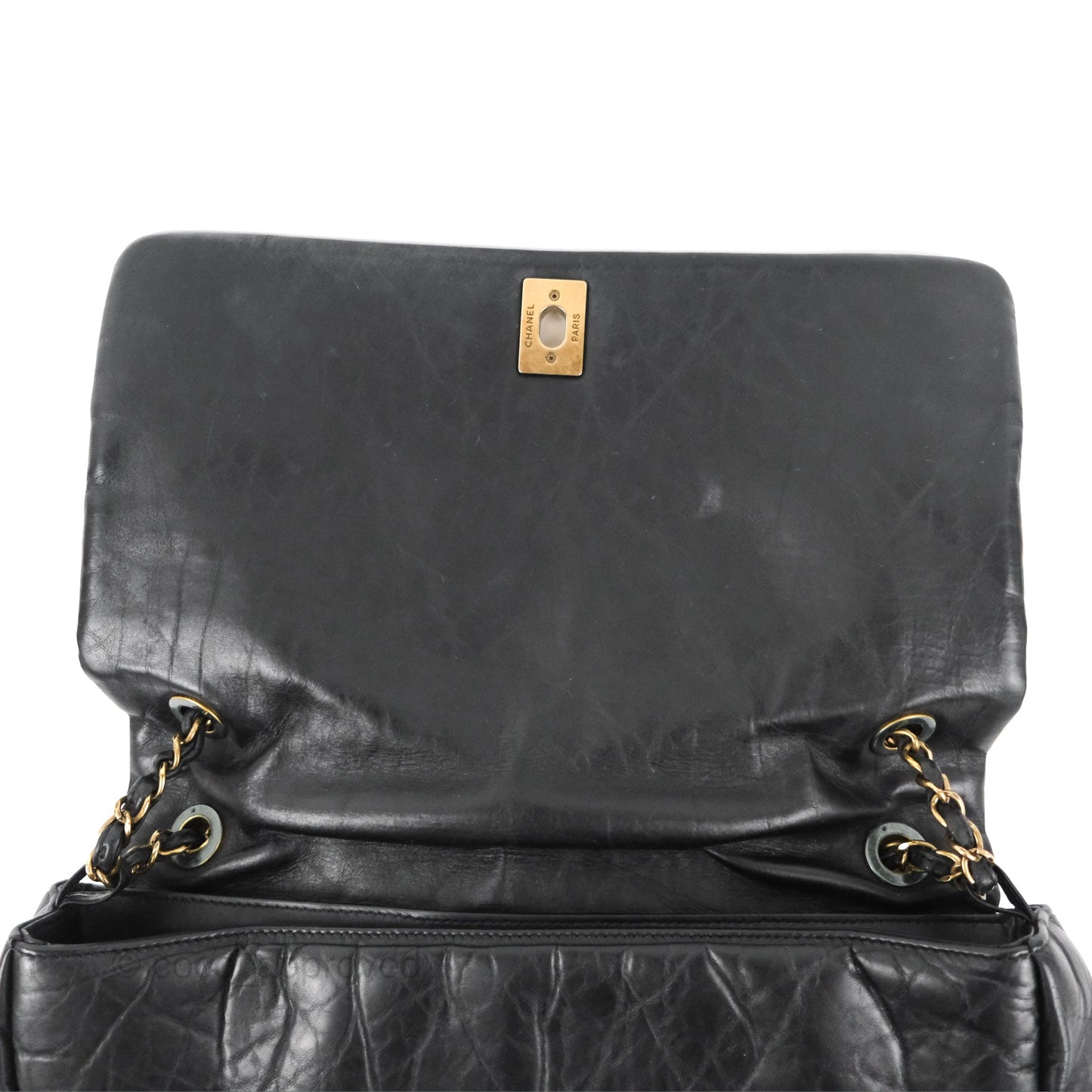 Chanel Medium Pondicherry Flap Bag Black Crumpled Calfskin Antique Gold Hardware