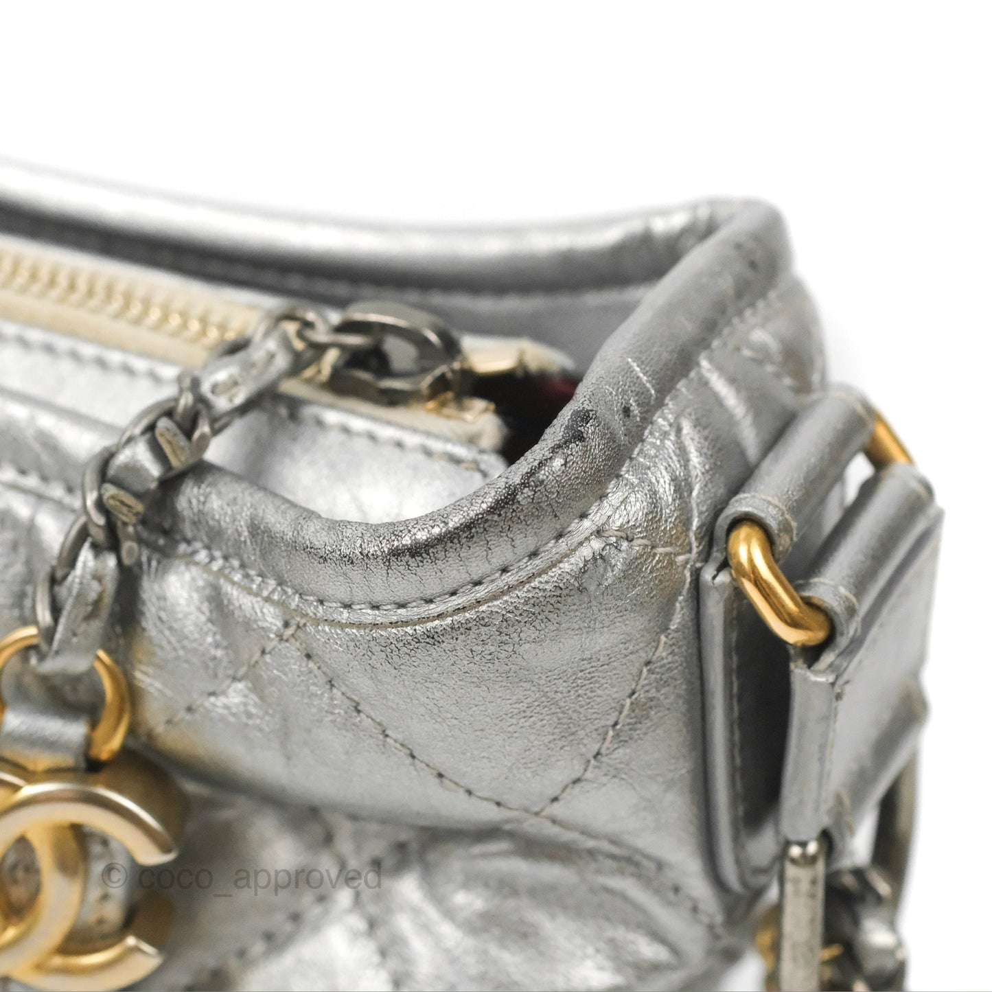 Chanel Quilted Small Gabrielle Hobo Metallic Silver Aged Calfskin Mixed Hardware