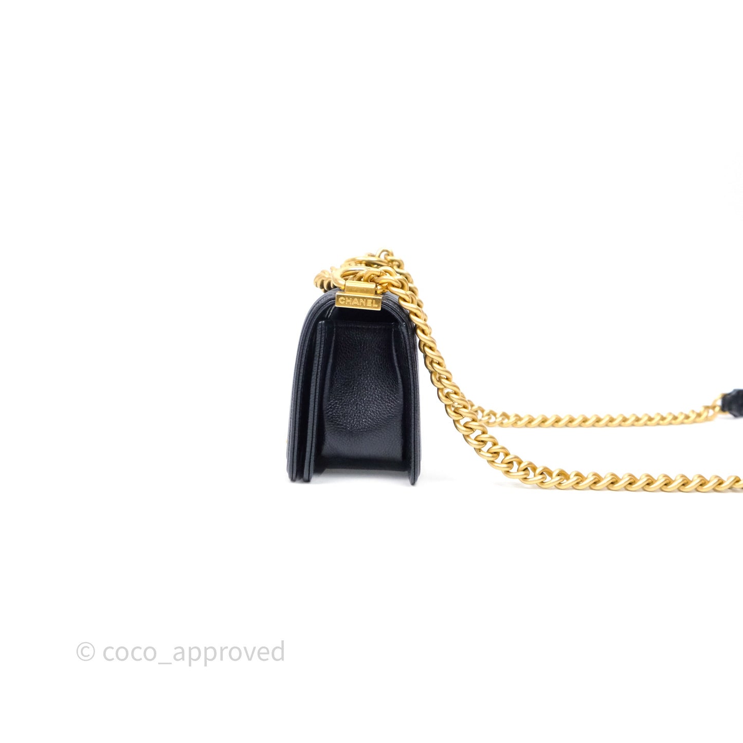 Chanel Mini Boy Quilted Black Caviar Aged Gold Hardware