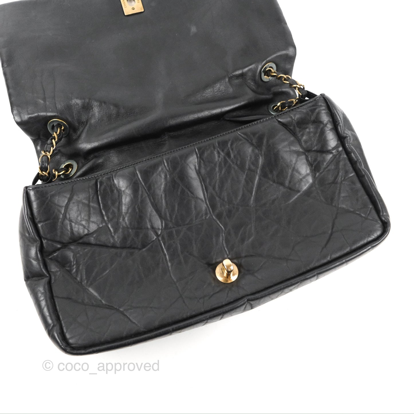 Chanel Medium Pondicherry Flap Bag Black Crumpled Calfskin Antique Gold Hardware