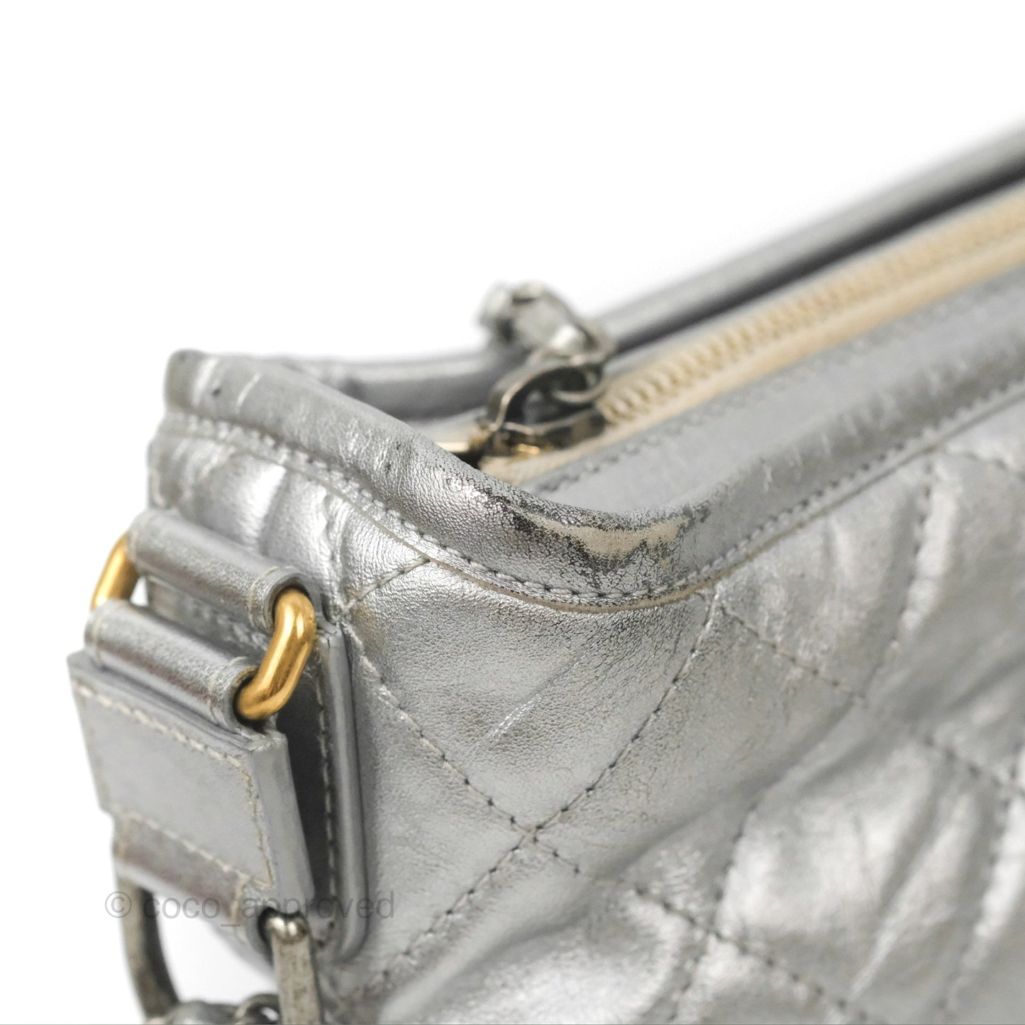 Chanel Quilted Small Gabrielle Hobo Metallic Silver Aged Calfskin Mixed Hardware