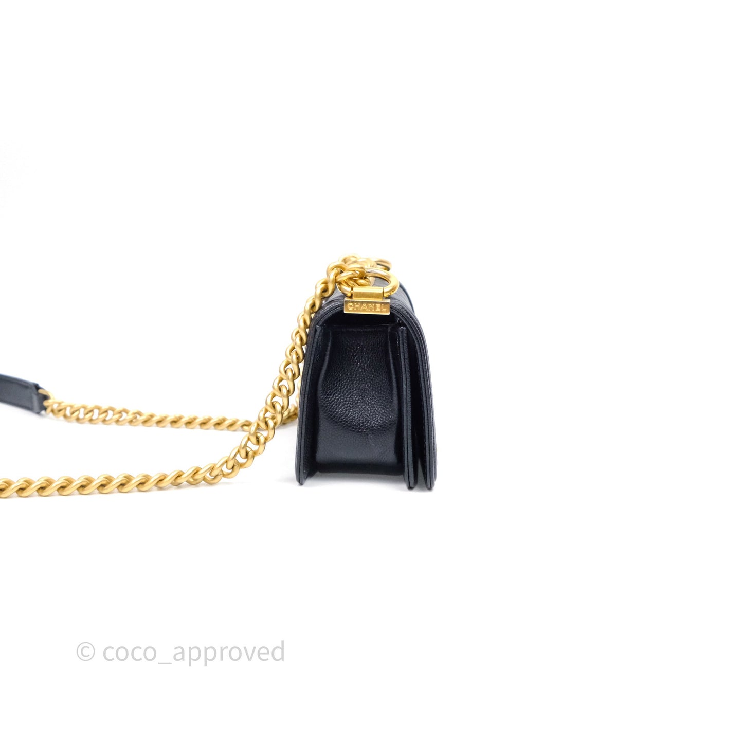 Chanel Mini Boy Quilted Black Caviar Aged Gold Hardware