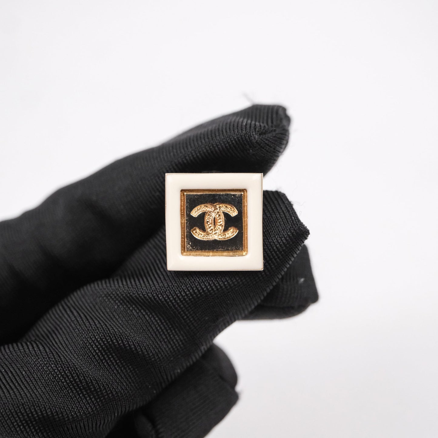 Chanel CC Square Earrings White Gold Tone 24C