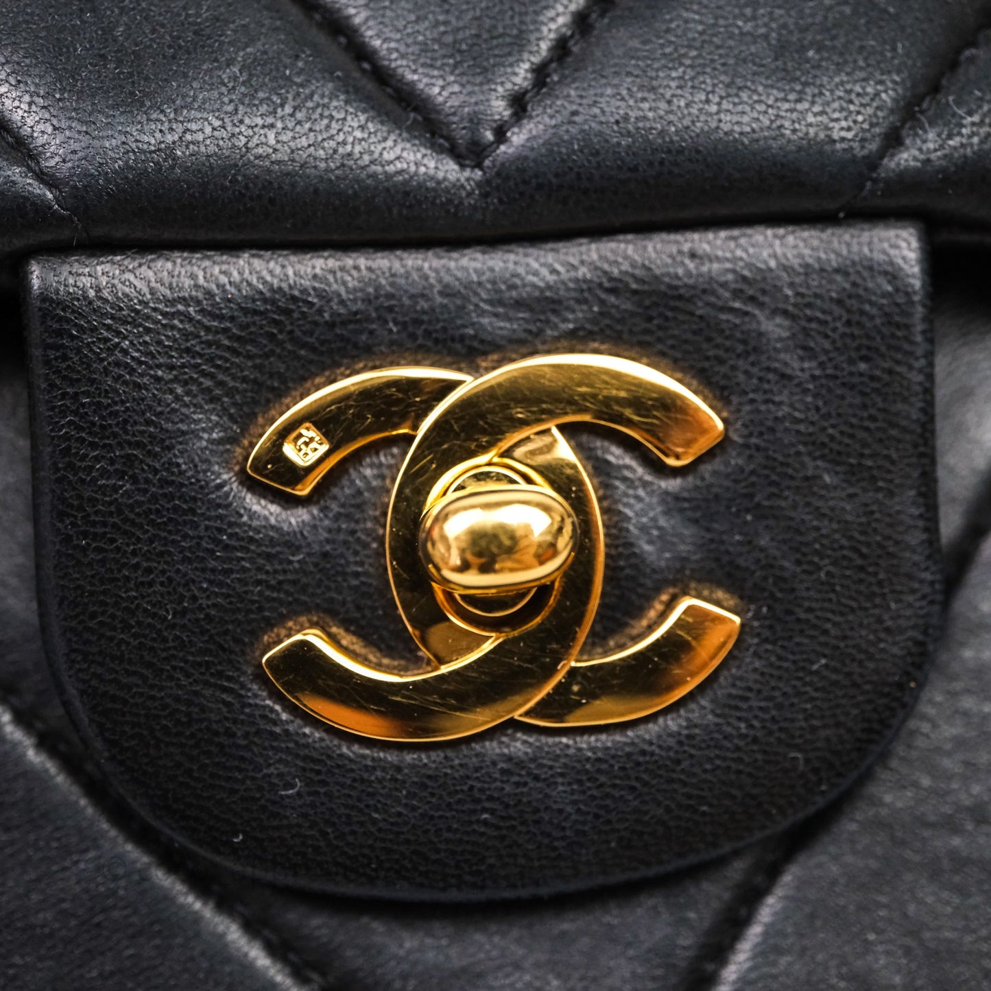 Chanel Vintage Medium Classic Flap Chevron Black Lambskin 24K Gold Hardware