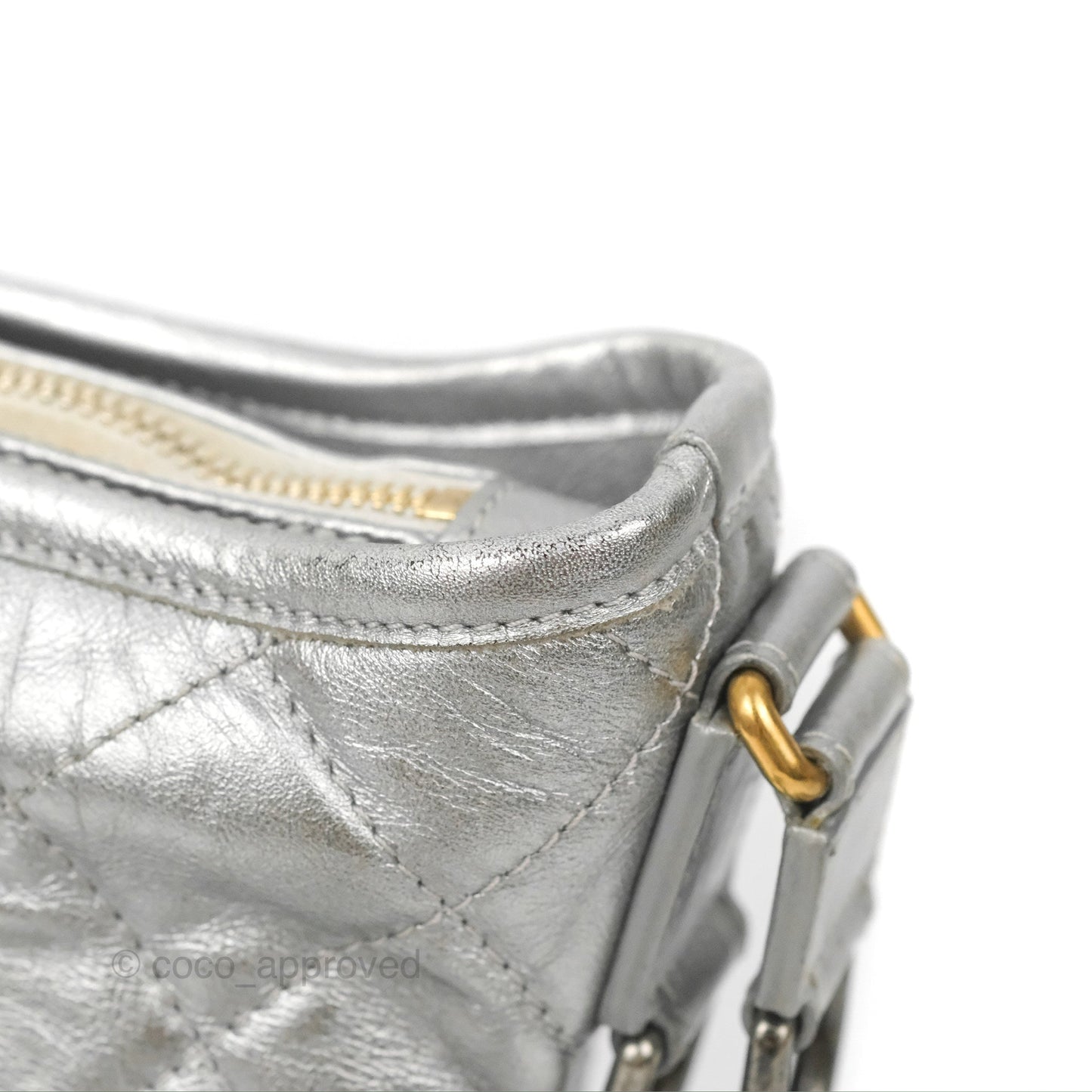 Chanel Quilted Small Gabrielle Hobo Metallic Silver Aged Calfskin Mixed Hardware