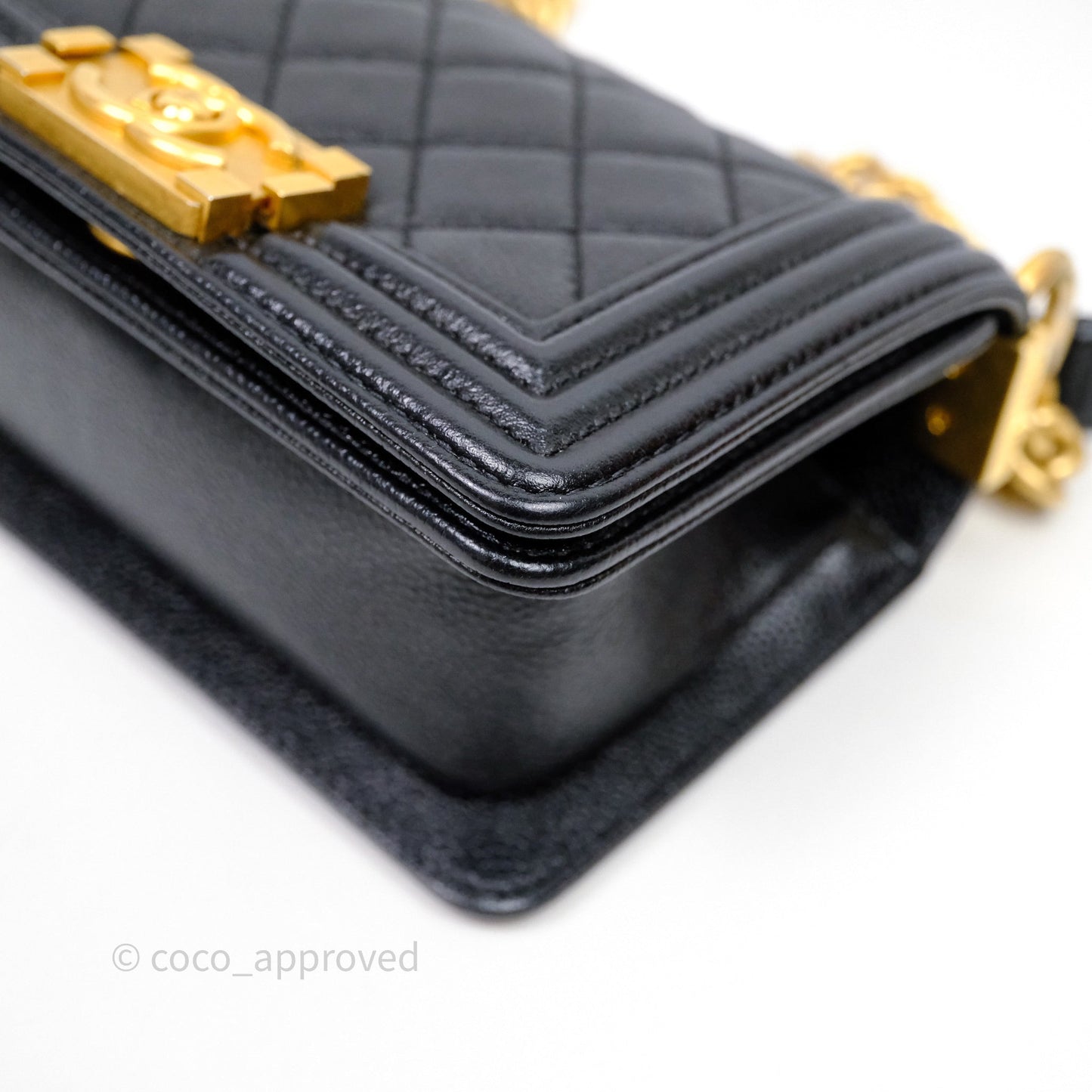 Chanel Mini Boy Quilted Black Caviar Aged Gold Hardware